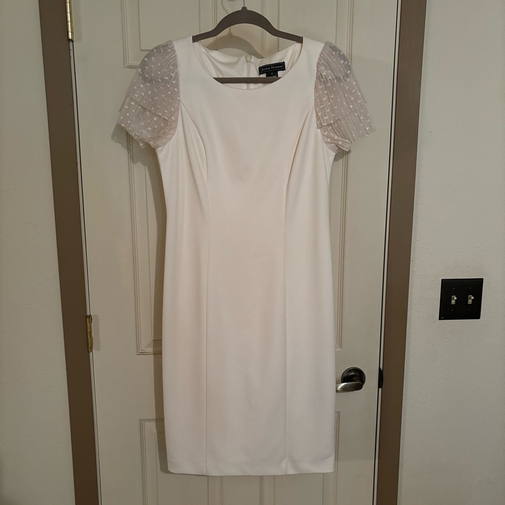 Jessica Howard White Dress with Mesh Sleeve Detail